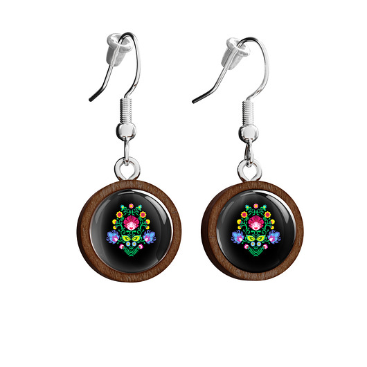 kolczyki drewniane Kolczyki drewniane - Folkowe czarne - wiszące