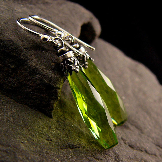 kolczyki wire wrapping Kolczyki Bali Bali - Kwarc Green Srebro