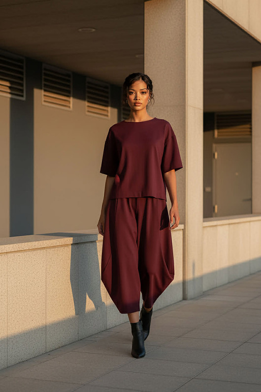 komplety damskie Komplet Mauiishirt bawełna 100% WINO