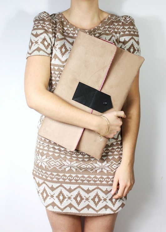 Kopertówka XL beige +black leather + baby pink Zuzia Górska
