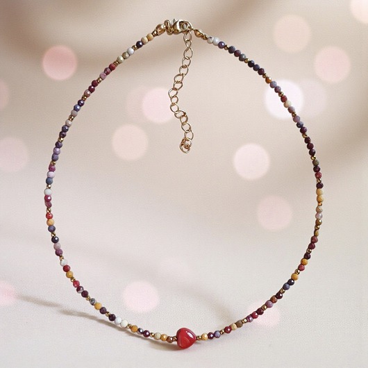 chokery Choker z serduszkiem : mokait, jaspis królewski