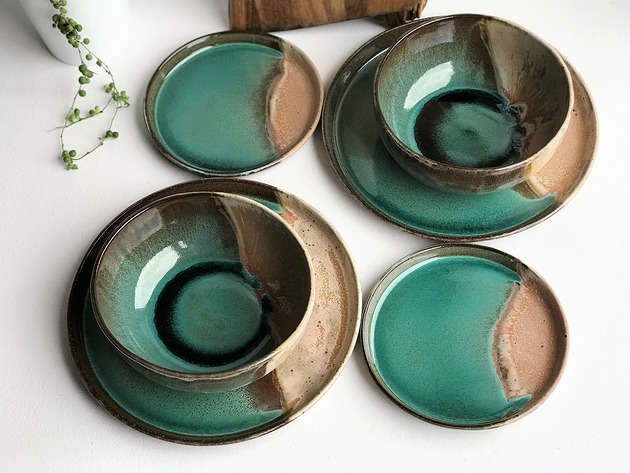 Zestaw ceramiczny dla dwojga talerz miska talerzyk Ceramika Tyka