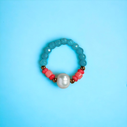 pierścionki elastyczne Pierścionek : summer :: perła, koral, jadeit