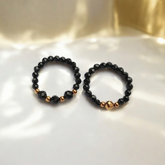 pierścionki elastyczne Zestaw pierścionków : onyks, złoty hematyt