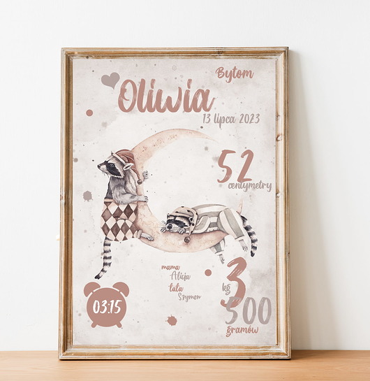 obrazy i plakaty do pokoju dziecięcego Retro metryczka - Szopy na księżycu