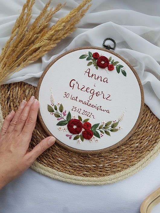dodatki - różne Tamborek ELEGANCKI HAFT NA ROCZNICĘ ŚLUBU - pamiątka, rocznica, ślub