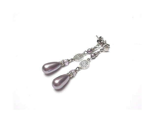Kolczyki srebrne Powder violet  pearl  Katia i krokodyl