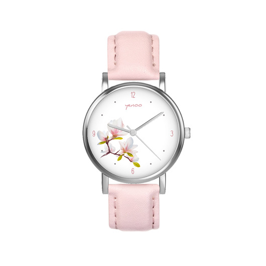 zegarki damskie Zegarek mały - Magnolia - skórzany, pudrowy róż