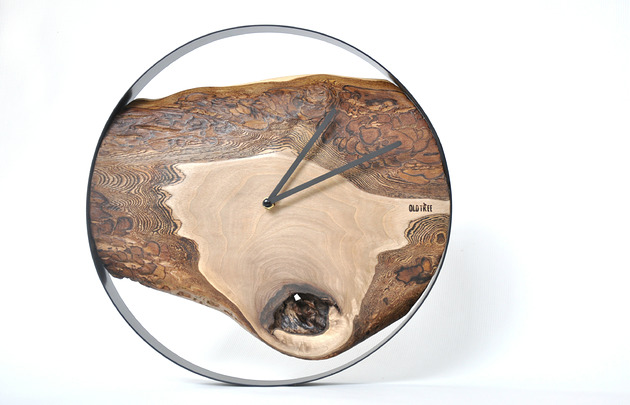 Zegar LOFT - orzech w stalowej obręczy - 40 cm Oldtree