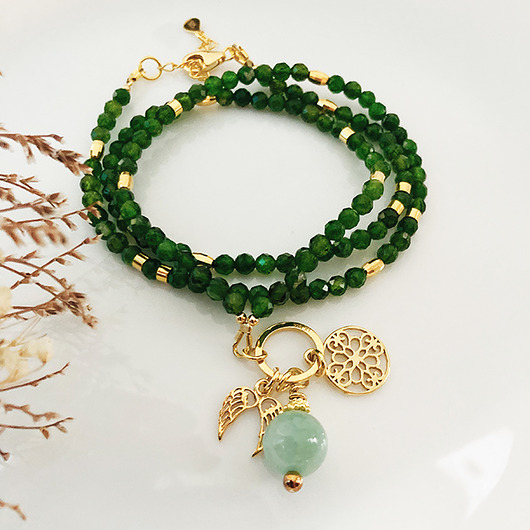 złote naszyjniki NASZYJNIK DIOPSYD ze skrzydełkami i zawieszką