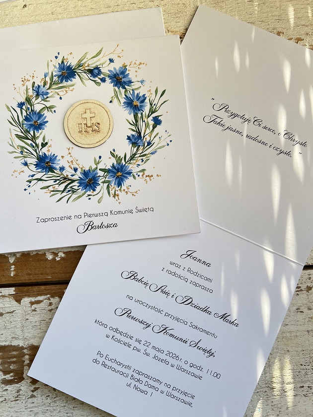 zaproszenia na komunię Białe eleganckie zaproszenia komunijne, na komunię