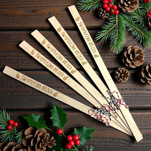 dekoracje świąteczne Drewniana RÓZGA od Mikołaja Prezent pod Choinkę Święta 30 cm