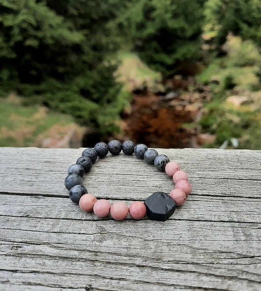 bransoletki z kamieni naturalnych Bransoleta Kobieca  PINK  czarny turmalin  różowy rodochrozyt amulet