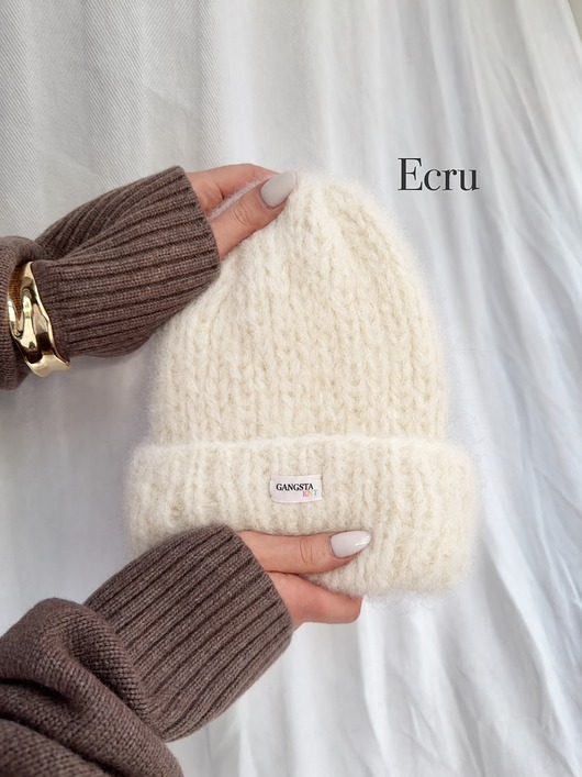 czapki damskie Puszysta czapka Cloud wełna merino alpaka *ecru*