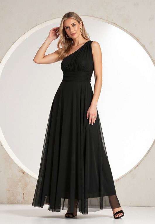 sukienki maxi damskie Elegancka rozkloszowana sukienka maxi na jedno ramię na wieczór - M1172