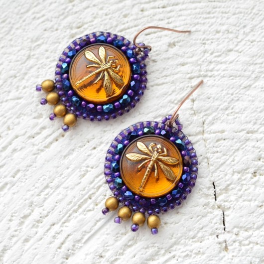 Golden dragonfly kolczyki Made by Magda