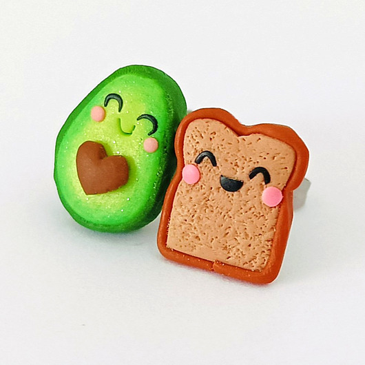 kolczyki z masy plastycznej Śmieszne Kolczyki Tost i Awokado