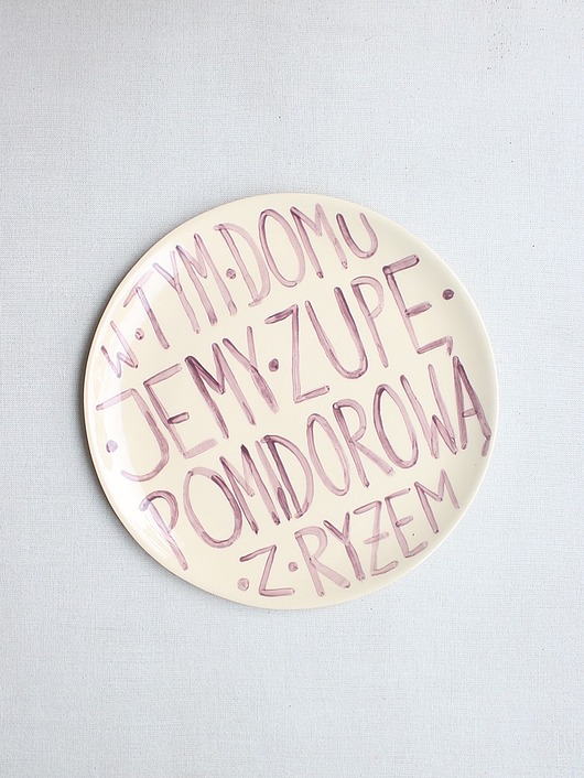 patery i talerze Talerz z napisem zupa pomidorowa z ryżem