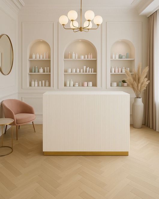 meble - inne Lada recepcyjna biała ryflowana do salonu beauty gabinetu DOSTĘPNA OD RĘKI