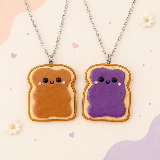 naszyjniki - inne Naszyjnik Przyjaźni Kawaii Tosty z Masłem Orzechowym i Dżemem