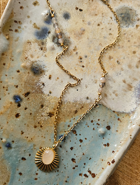 naszyjniki - inne Naszyjnik z kryształem górskim i kamieniem słonecznym