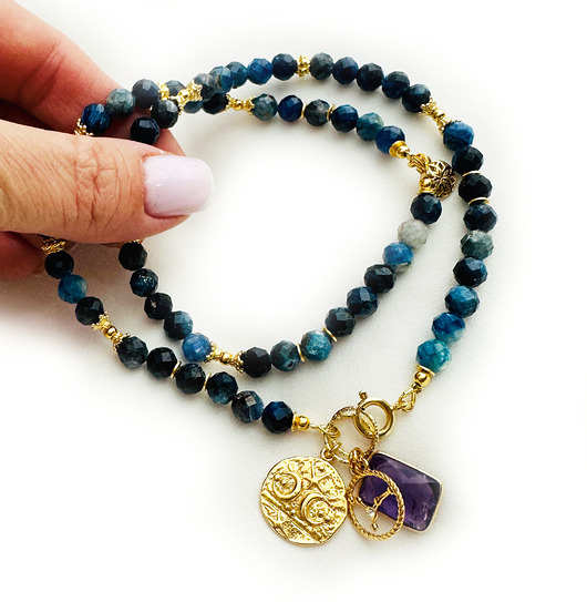 korale KRÓLEWSKI NASZYJNIK z kianitów, korale naturalne