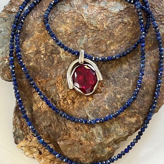 wisiory Srebrna zawieszka  z cyrkonią + sodolit  - VINTAGE od Babci Aliny