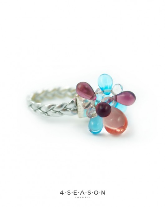 Pierścionek ze szklanymi kroplami z ekoskóry 4 Seasons Jewelry