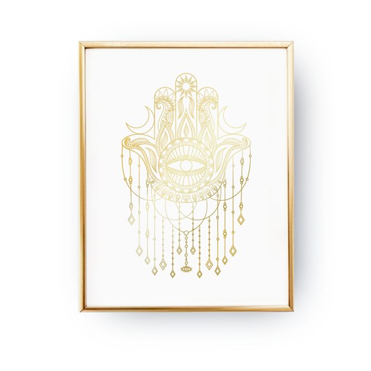 Plakat Hamsa łańcuszki, Złota folia ZlotePlakaty