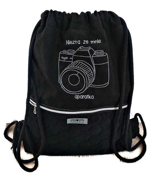 plecaki Czarny worek z aparatem kieszonką na suwak dla fotografa