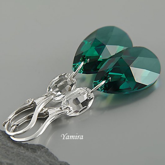 Kryształ Swarovski Emerald AB lux long - kolczyki yamira
