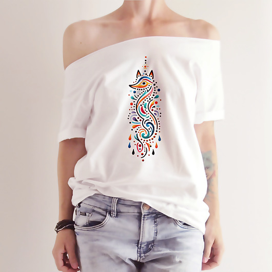 t-shirt damskie Lis boho kolory Biały Oversize
