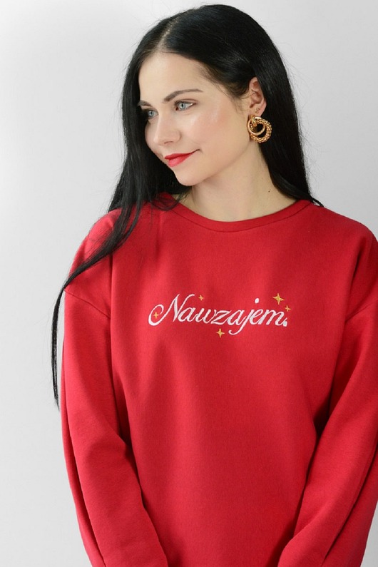 bluza bez kaptura damska Czerwona bluza świąteczna "Nawzajem"