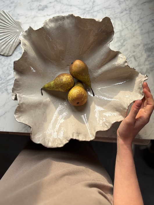 talerze, miski Ceramiczna Handmade Misa Japandi XXL na Owoce i Sałaty Perłowa Biel