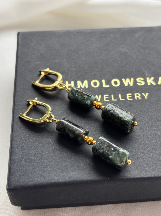 kolczyki z mosiądzu Kolczyki  wiszące z Serafinitu Unikat