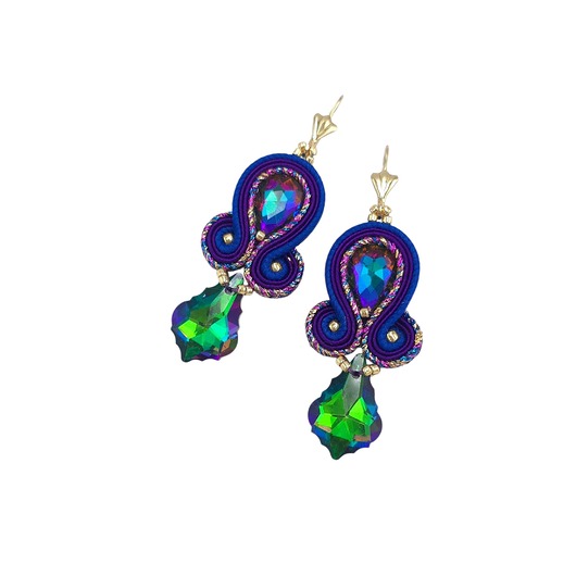 kolczyki soutache Kolczyki sutasz fioletowo niebieskie z kryształami Felicja