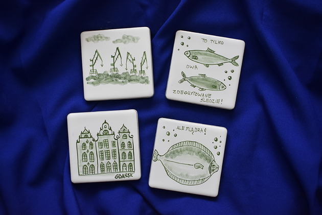 podkładki do kuchni Kafle ręcznie malowane- podkładki ceramiczne flądra śledzie Gdańsk