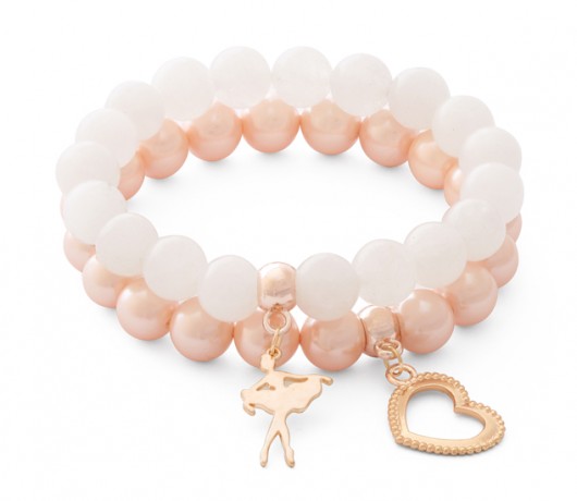 Moon jade & salmon pearl with pendants. Lavoga