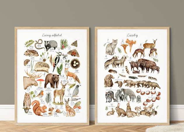 obrazy i plakaty do pokoju dziecięcego Zestaw polakatów ALFABET + LICZBY