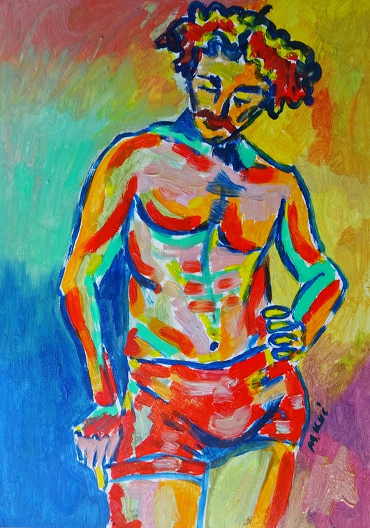 obrazy Obraz do salonu akt męski atleta z wąsami