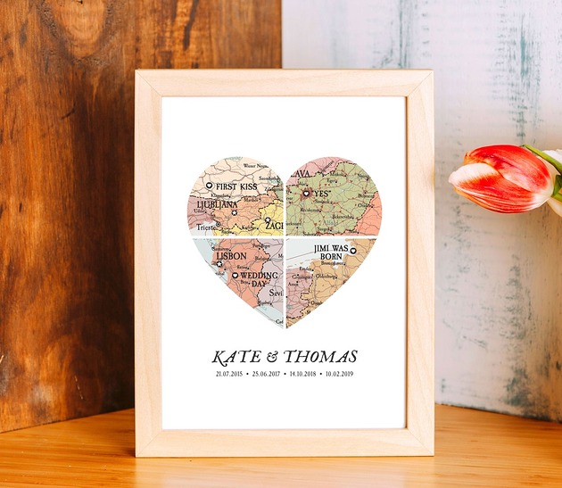 plakaty Plakat Personalizowana mapa serca ważne daty ,  miejsca