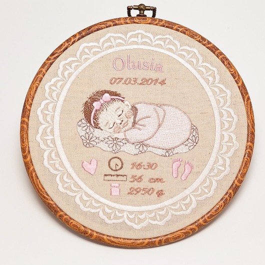 obrazy i plakaty do pokoju dziecięcego Haftowana personalizowana metryczka, pamiątka narodzin w oprawie 20 cm