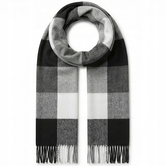 szale damskie Szalik Damski kaszmirowy w kratkę biały szary czarny kolorowy szal prezent