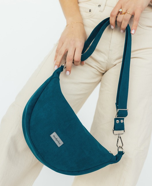 torby na ramię Mini ROGALIK z nubuku ekologicznego w kolorze TURKUSOWYM