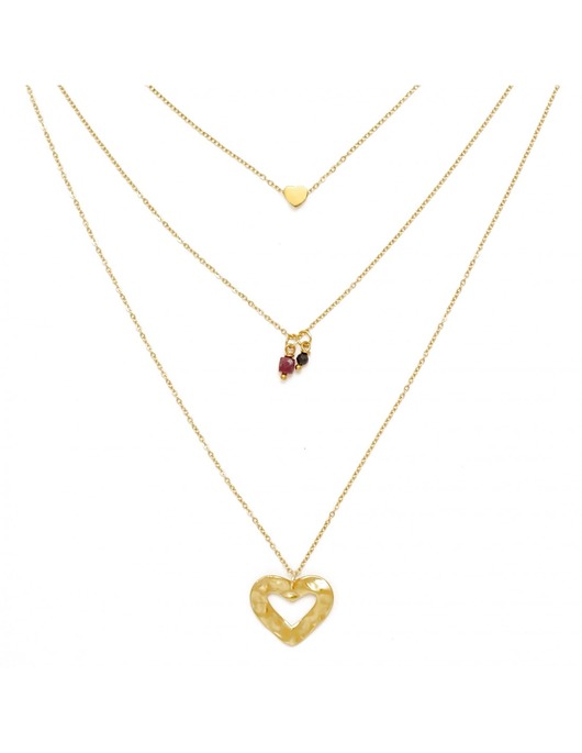 złote naszyjniki Romantyczny potrójny naszyjnik z karbowanym sercem