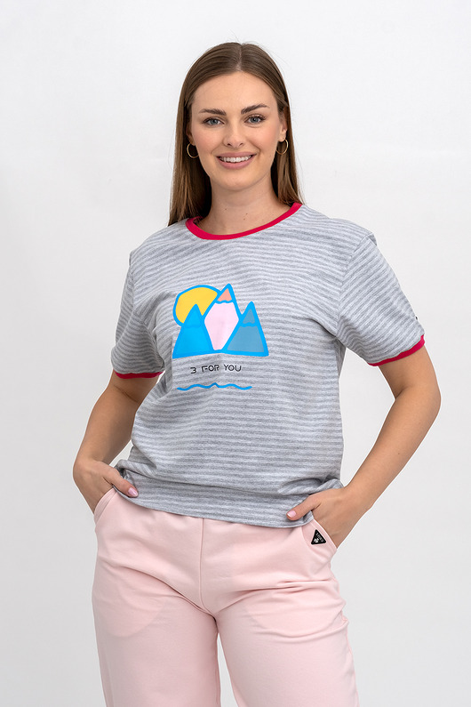 t-shirt damskie T SHIRT DAMSKI w szare paski z nadrukiem