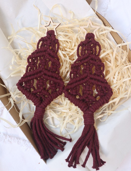 dekoracje świąteczne Ozdoba Bożonarodzeniowa - zestaw makramowych choinek