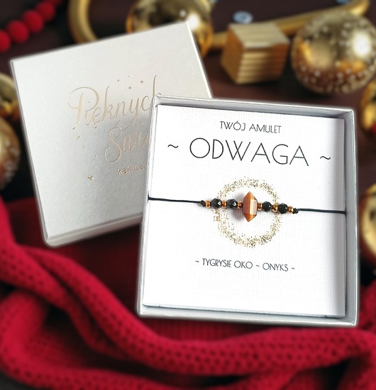 bransoletki z kamieni naturalnych WYSYŁKA 24h  - ODWAGA - świąteczne pudełko - TYGRYSIE OKO, ONYKS