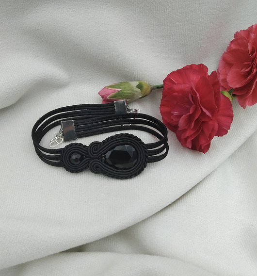 bransoletki soutache Bransoletka sutasz, czarna delikatna bransoletka