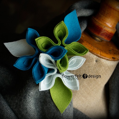 turkus zieleń szary FlowerFelt Design